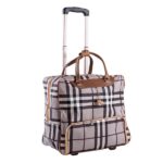 checked print luggage