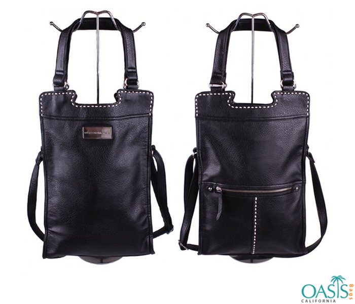 Sleek Black Leather Cross Body Hold all Bag Wholesale