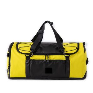 yellow and black sports duffel travel bag with shoe compartment