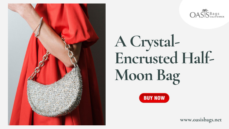 crystal encrusted half moon women's fashion bag
