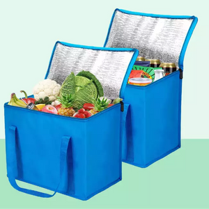 blue reusable grocery bags