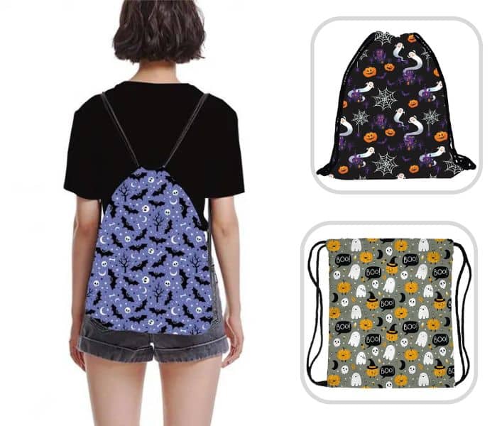 Halloween pumpkin skull drawstring backpack supplier